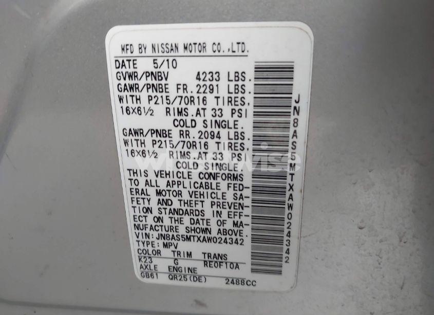 Photo 9 of 2010 Nissan Rogue S (VIN JN8AS5MTXAW024342)