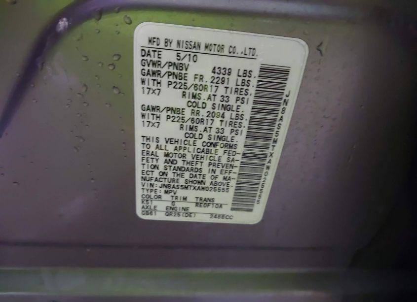 Photo 9 of 2010 Nissan Rogue SL (VIN JN8AS5MTXAW025555)