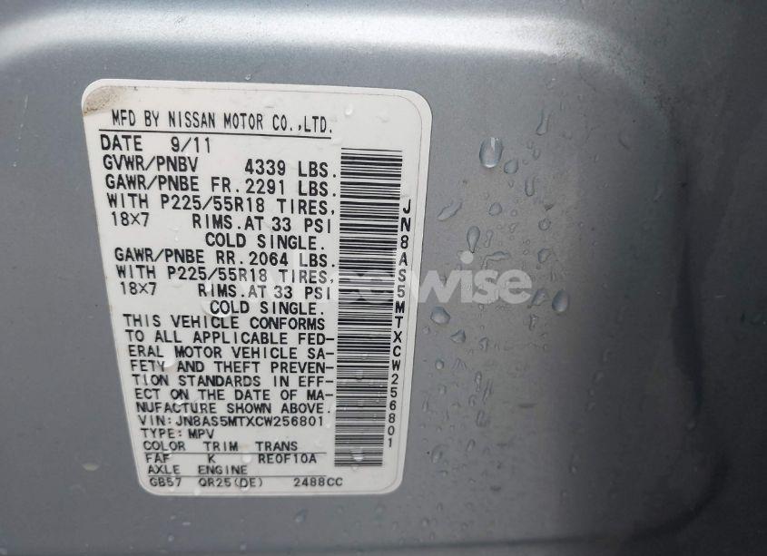 Photo 9 of 2012 Nissan Rogue SV W/SL PKG (VIN JN8AS5MTXCW256801)