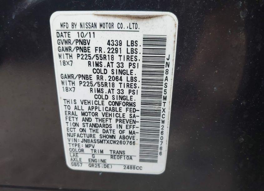 Photo 9 of 2012 Nissan Rogue SV W/SL PKG (VIN JN8AS5MTXCW260766)