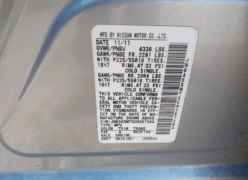 Photo 9 of 2012 Nissan Rogue SV W/SL PKG (VIN JN8AS5MTXCW267264)