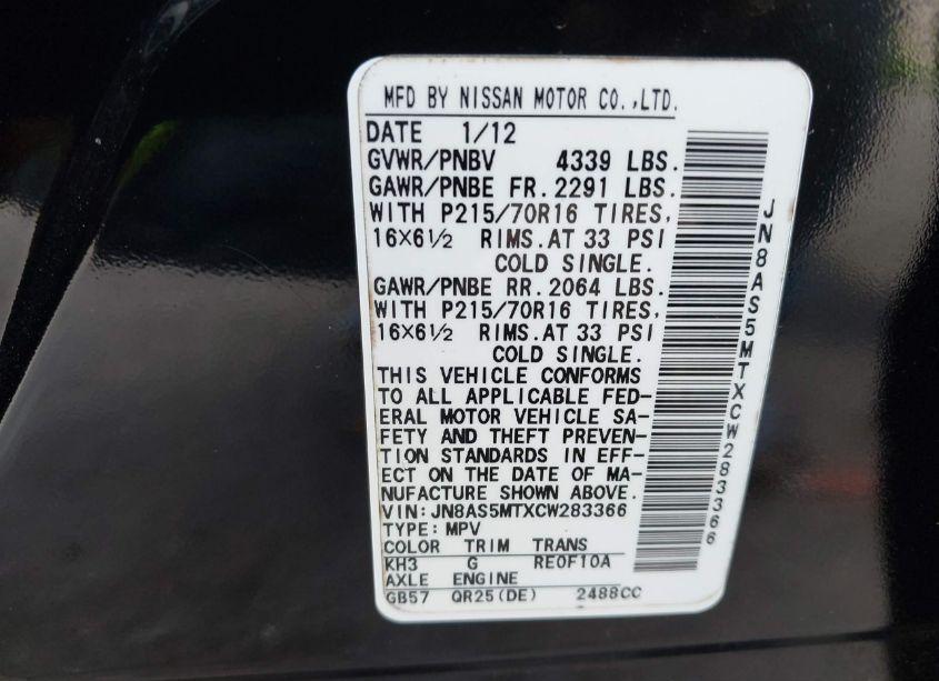 Photo 9 of 2012 Nissan Rogue S (VIN JN8AS5MTXCW283366)