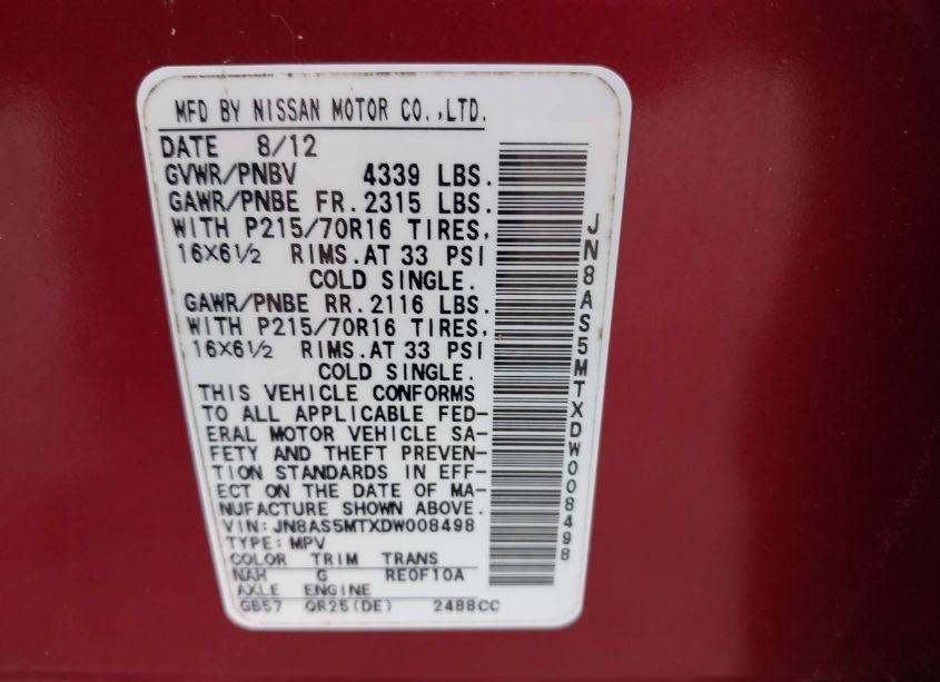 Photo 9 of 2013 Nissan Rogue S (VIN JN8AS5MTXDW008498)