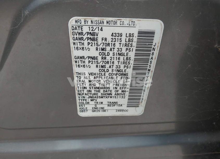 Photo 9 of 2015 Nissan Rogue SELECT S (VIN JN8AS5MTXFW151132)