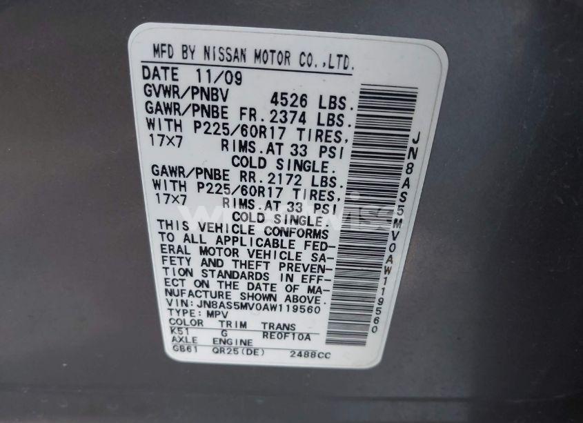 Photo 9 of 2010 Nissan Rogue SL (VIN JN8AS5MV0AW119560)