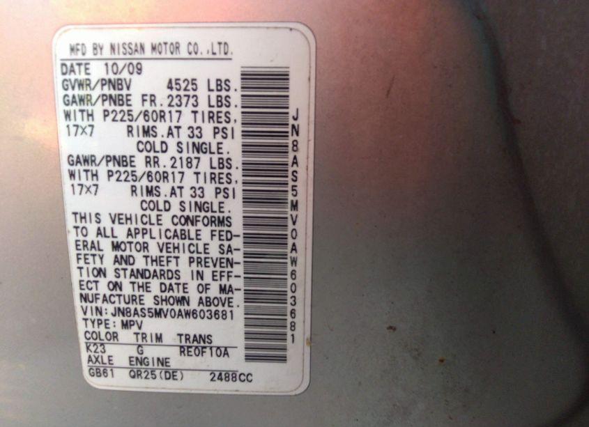 Photo 9 of 2010 Nissan Rogue SL (VIN JN8AS5MV0AW603681)