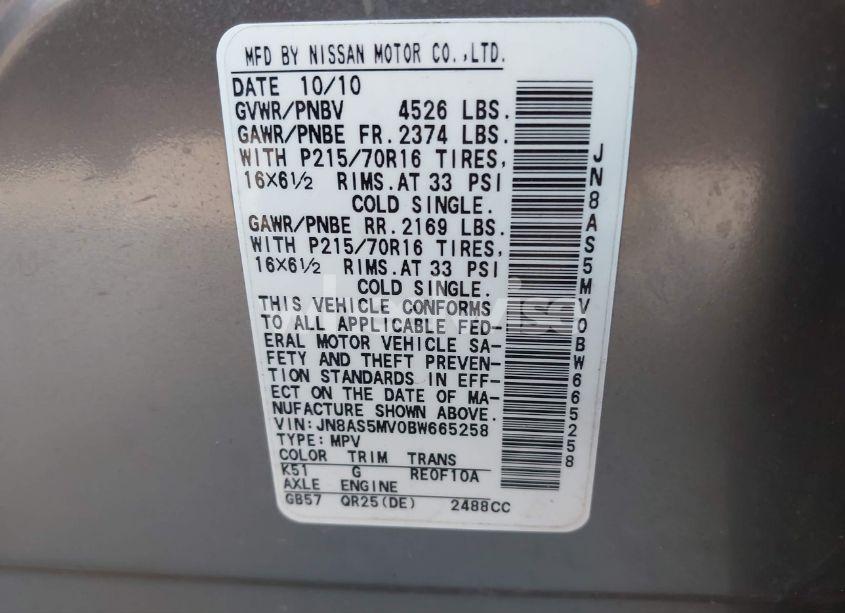 Photo 9 of 2011 Nissan Rogue S (VIN JN8AS5MV0BW665258)