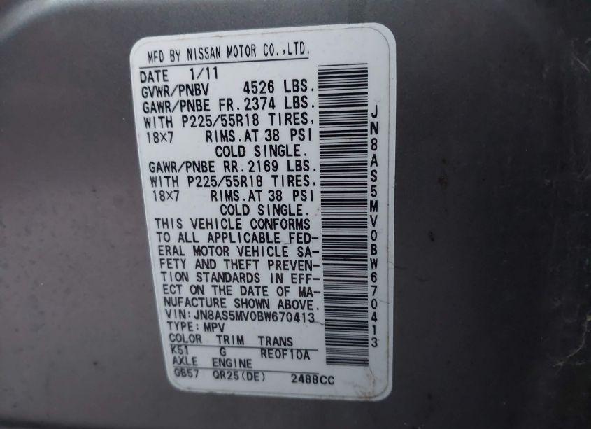 Photo 9 of 2011 Nissan Rogue SV (VIN JN8AS5MV0BW670413)