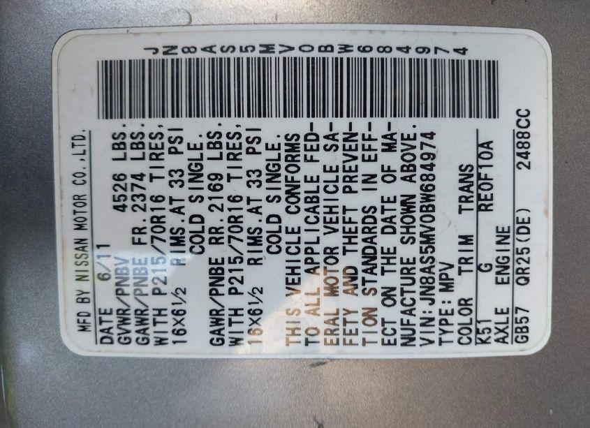 Photo 9 of 2011 Nissan Rogue S (VIN JN8AS5MV0BW684974)