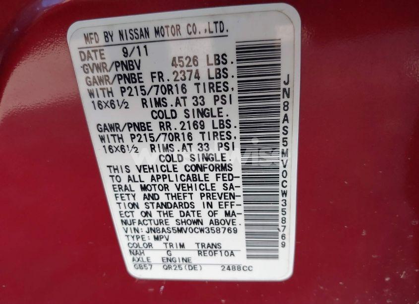 Photo 9 of 2012 Nissan Rogue S (VIN JN8AS5MV0CW358769)