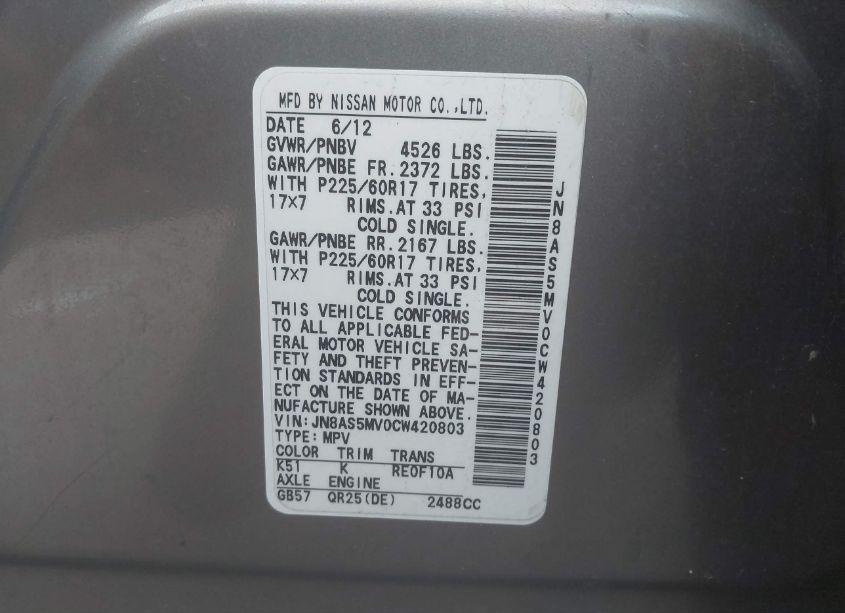 Photo 9 of 2012 Nissan Rogue SV (VIN JN8AS5MV0CW420803)