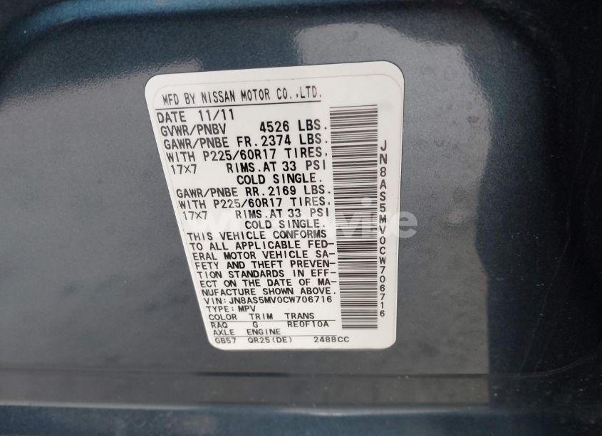 Photo 9 of 2012 Nissan Rogue SV (VIN JN8AS5MV0CW706716)