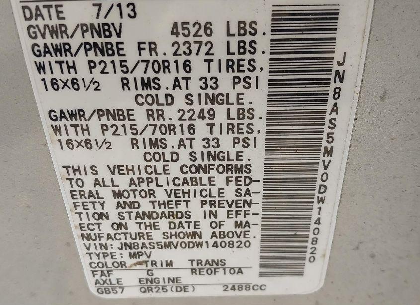 Photo 9 of 2013 Nissan Rogue S (VIN JN8AS5MV0DW140820)