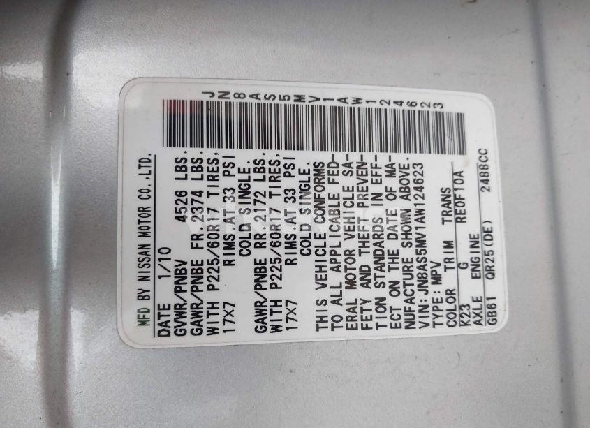 Photo 9 of 2010 Nissan Rogue SL (VIN JN8AS5MV1AW124623)