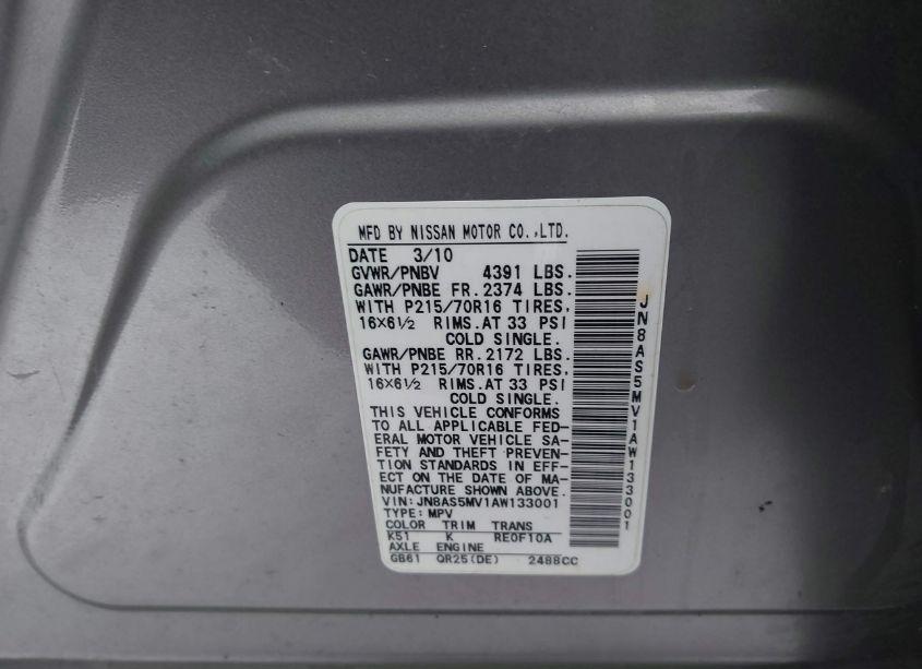 Photo 9 of 2010 Nissan Rogue S (VIN JN8AS5MV1AW133001)