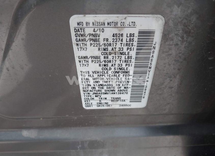 Photo 9 of 2010 Nissan Rogue SL (VIN JN8AS5MV1AW139476)