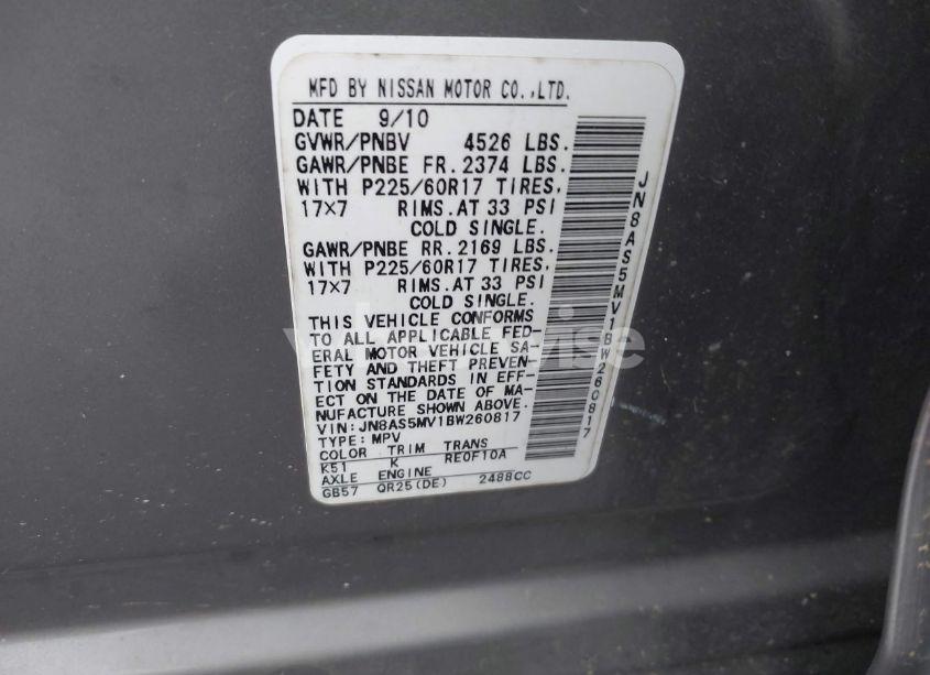 Photo 9 of 2011 Nissan Rogue SV (VIN JN8AS5MV1BW260817)