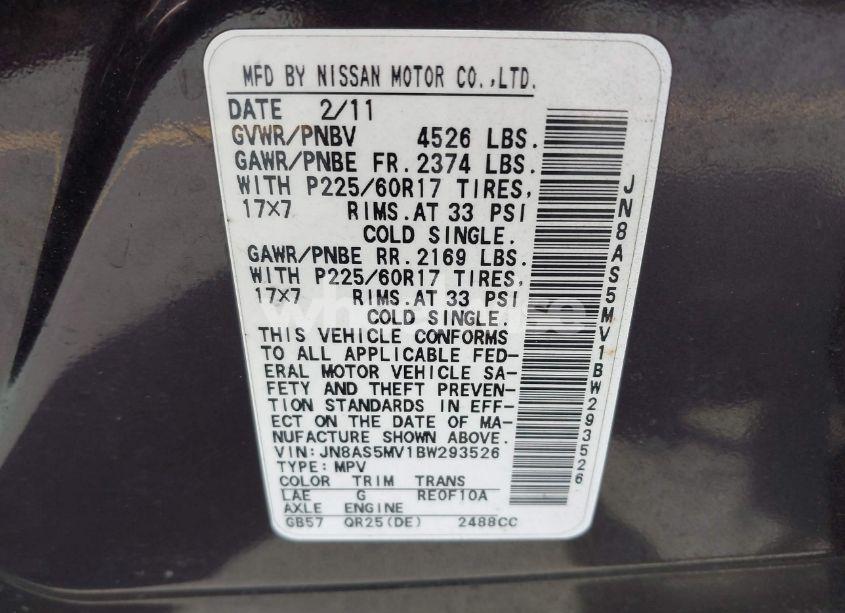 Photo 9 of 2011 Nissan Rogue SV (VIN JN8AS5MV1BW293526)