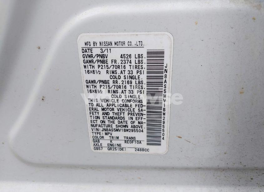 Photo 9 of 2011 Nissan Rogue S (VIN JN8AS5MV1BW295504)