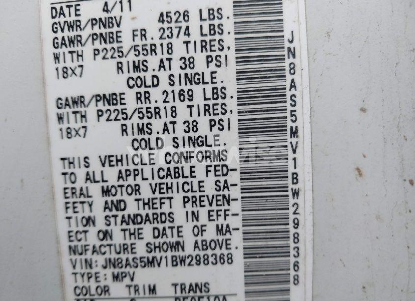 Photo 9 of 2011 Nissan Rogue SV (VIN JN8AS5MV1BW298368)