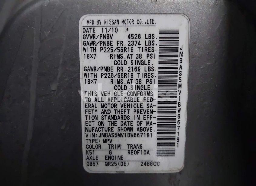 Photo 9 of 2011 Nissan Rogue SV (VIN JN8AS5MV1BW667181)