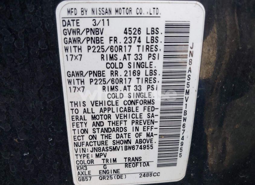 Photo 9 of 2011 Nissan Rogue SV (VIN JN8AS5MV1BW674955)