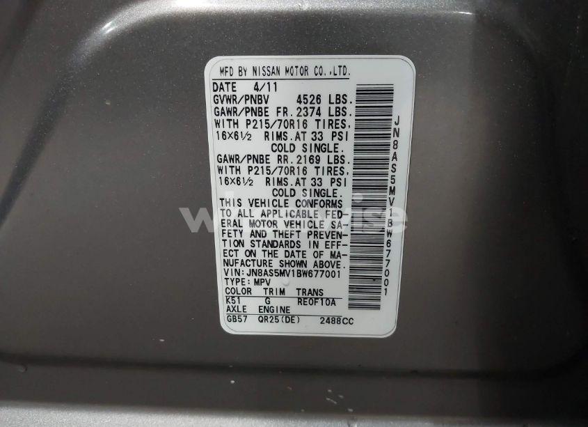 Photo 9 of 2011 Nissan Rogue S (VIN JN8AS5MV1BW677001)