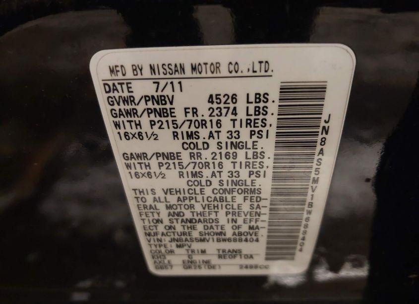 Photo 9 of 2011 Nissan Rogue S (VIN JN8AS5MV1BW688404)