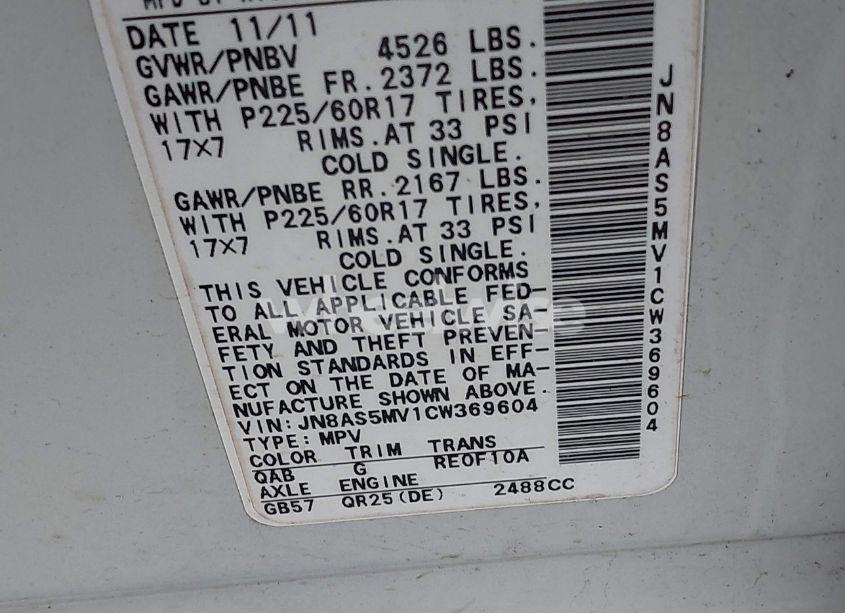 Photo 9 of 2012 Nissan Rogue SV (VIN JN8AS5MV1CW369604)