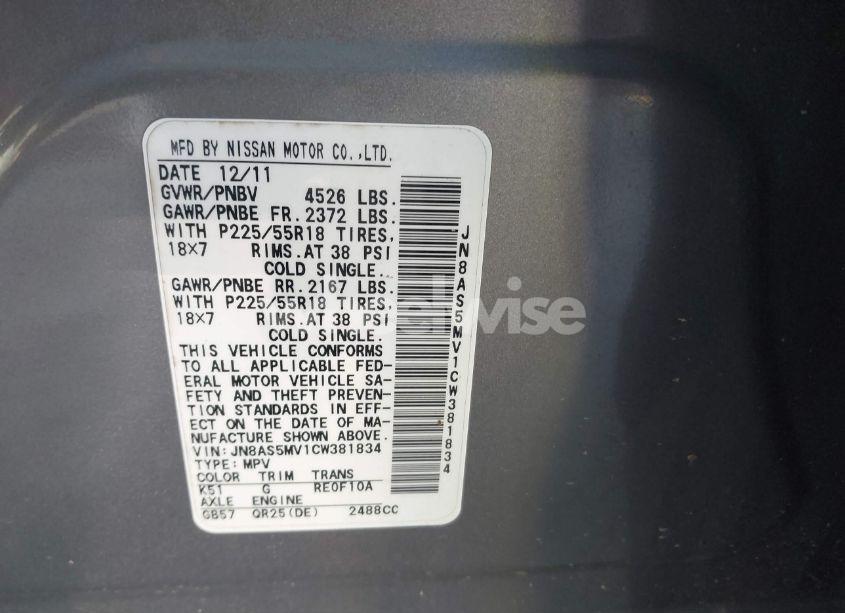 Photo 9 of 2012 Nissan Rogue SV W/SL PKG (VIN JN8AS5MV1CW381834)