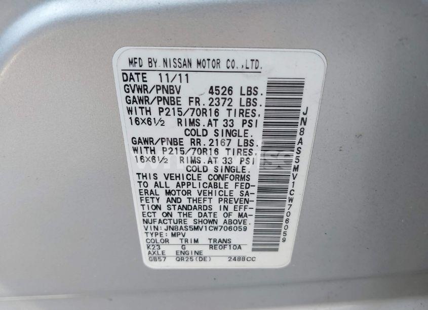 Photo 9 of 2012 Nissan Rogue S (VIN JN8AS5MV1CW706059)