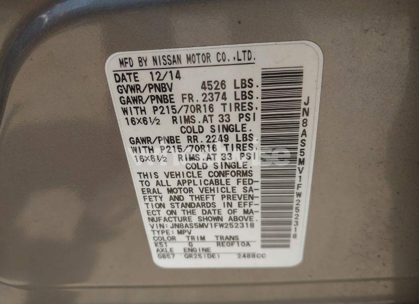 Photo 9 of 2015 Nissan Rogue SELECT S (VIN JN8AS5MV1FW252318)