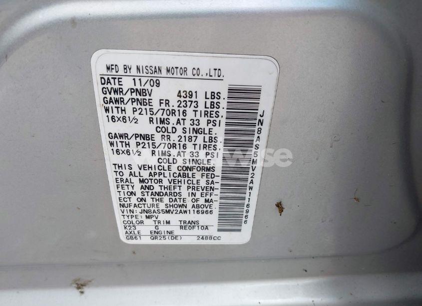 Photo 9 of 2010 Nissan Rogue S (VIN JN8AS5MV2AW116966)