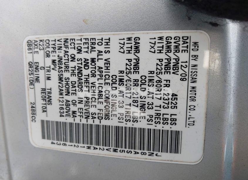 Photo 9 of 2010 Nissan Rogue SL (VIN JN8AS5MV2AW121634)