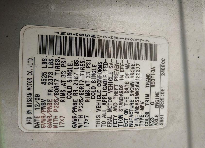 Photo 9 of 2010 Nissan Rogue SL (VIN JN8AS5MV2AW122377)