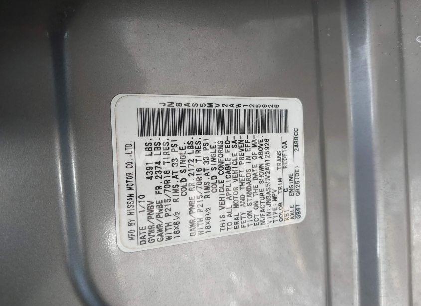 Photo 9 of 2010 Nissan Rogue S (VIN JN8AS5MV2AW125926)