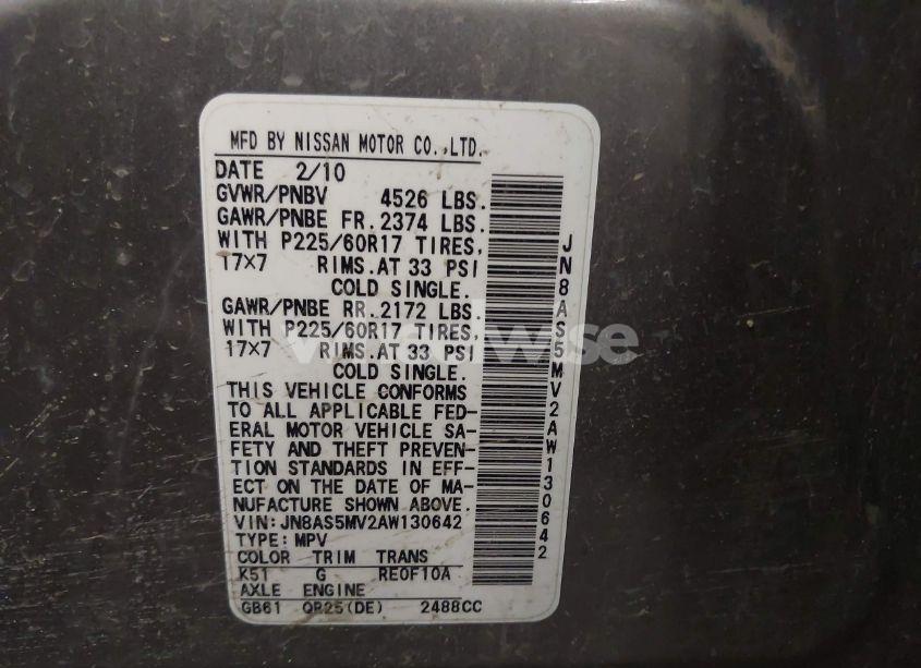 Photo 9 of 2010 Nissan Rogue SL (VIN JN8AS5MV2AW130642)