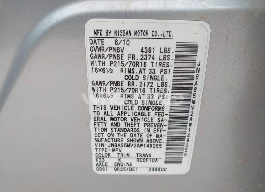 Photo 9 of 2010 Nissan Rogue S (VIN JN8AS5MV2AW149255)