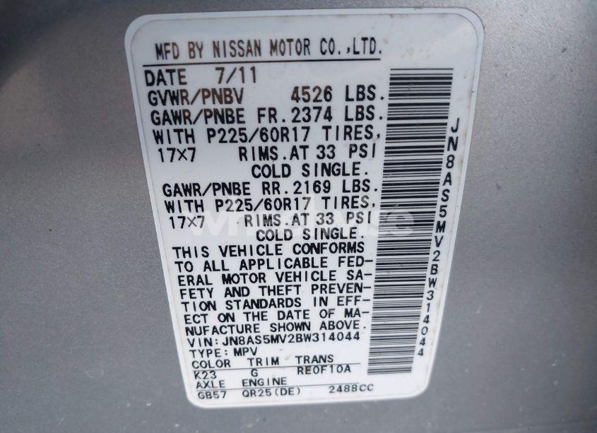 Photo 9 of 2011 Nissan Rogue SV (VIN JN8AS5MV2BW314044)