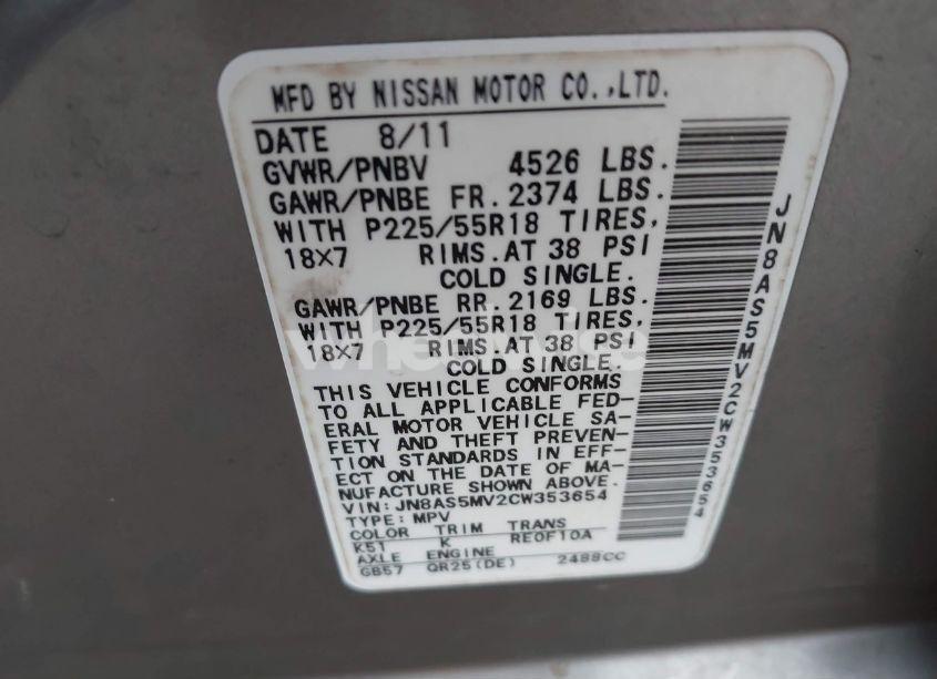 Photo 9 of 2012 Nissan Rogue SV W/SL PKG (VIN JN8AS5MV2CW353654)