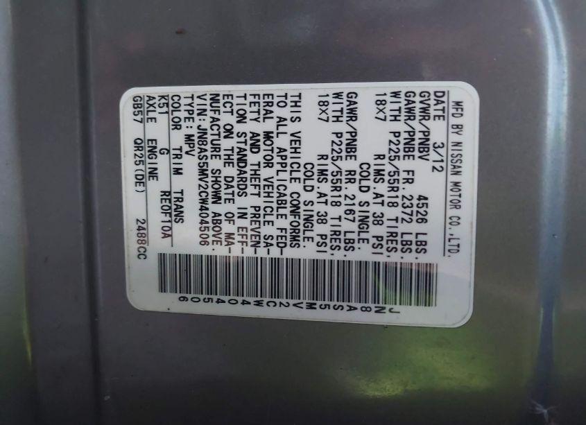 Photo 9 of 2012 Nissan Rogue SV W/SL PKG (VIN JN8AS5MV2CW404506)