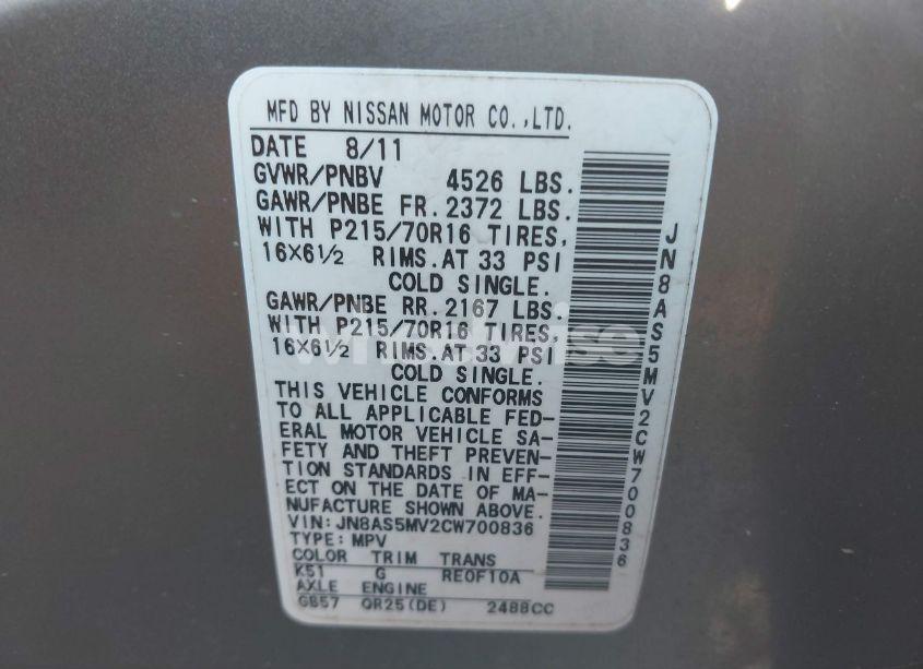 Photo 9 of 2012 Nissan Rogue S (VIN JN8AS5MV2CW700836)