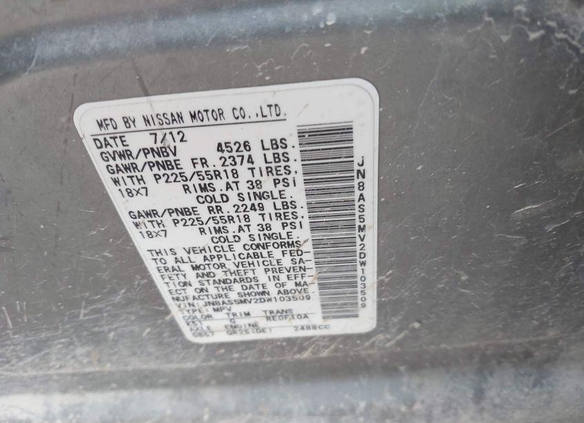 Photo 9 of 2013 Nissan Rogue SV W/SL PKG (VIN JN8AS5MV2DW103509)