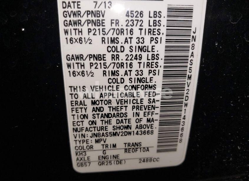 Photo 9 of 2013 Nissan Rogue S (VIN JN8AS5MV2DW143668)