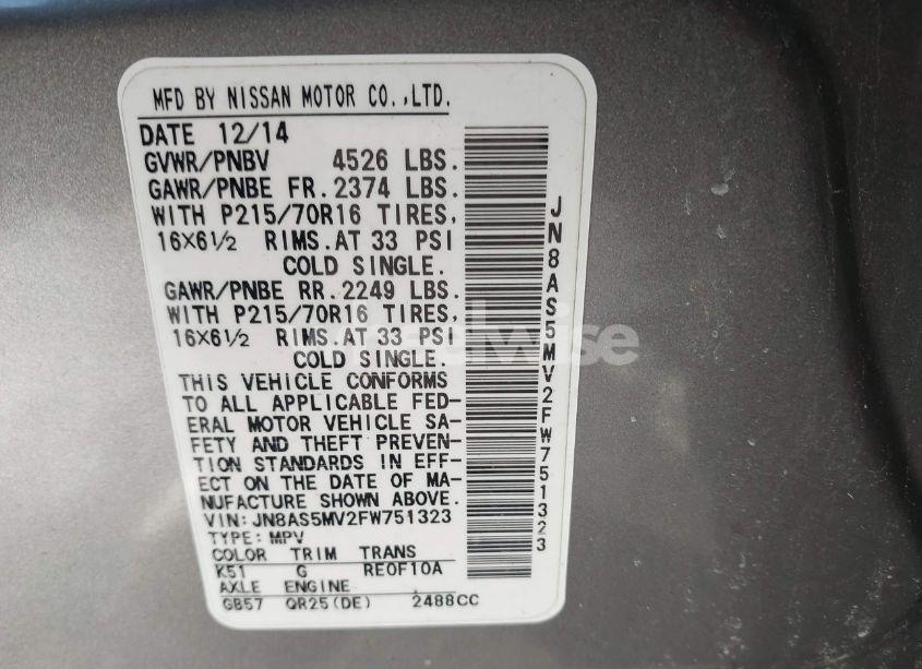 Photo 9 of 2015 Nissan Rogue SELECT S (VIN JN8AS5MV2FW751323)