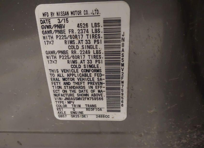 Photo 9 of 2015 Nissan Rogue SELECT S (VIN JN8AS5MV2FW759566)