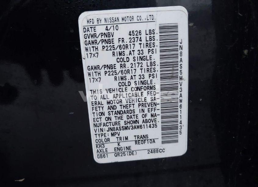 Photo 9 of 2010 Nissan Rogue S/SL/KROM (VIN JN8AS5MV3AW611435)