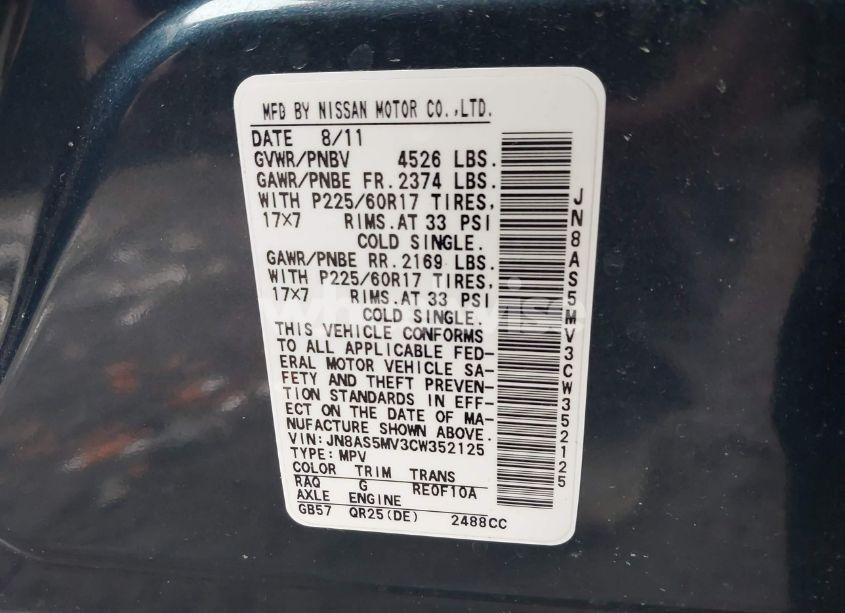 Photo 9 of 2012 Nissan Rogue SV (VIN JN8AS5MV3CW352125)