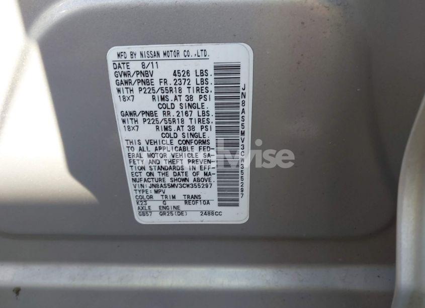 Photo 9 of 2012 Nissan Rogue SV W/SL PKG (VIN JN8AS5MV3CW355297)