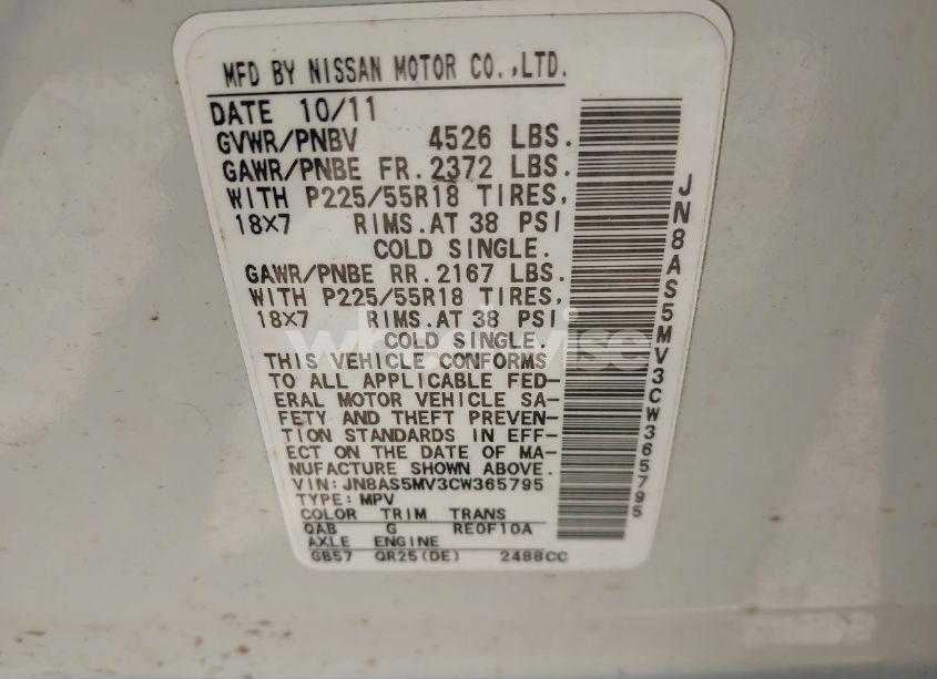 Photo 9 of 2012 Nissan Rogue SV W/SL PKG (VIN JN8AS5MV3CW365795)